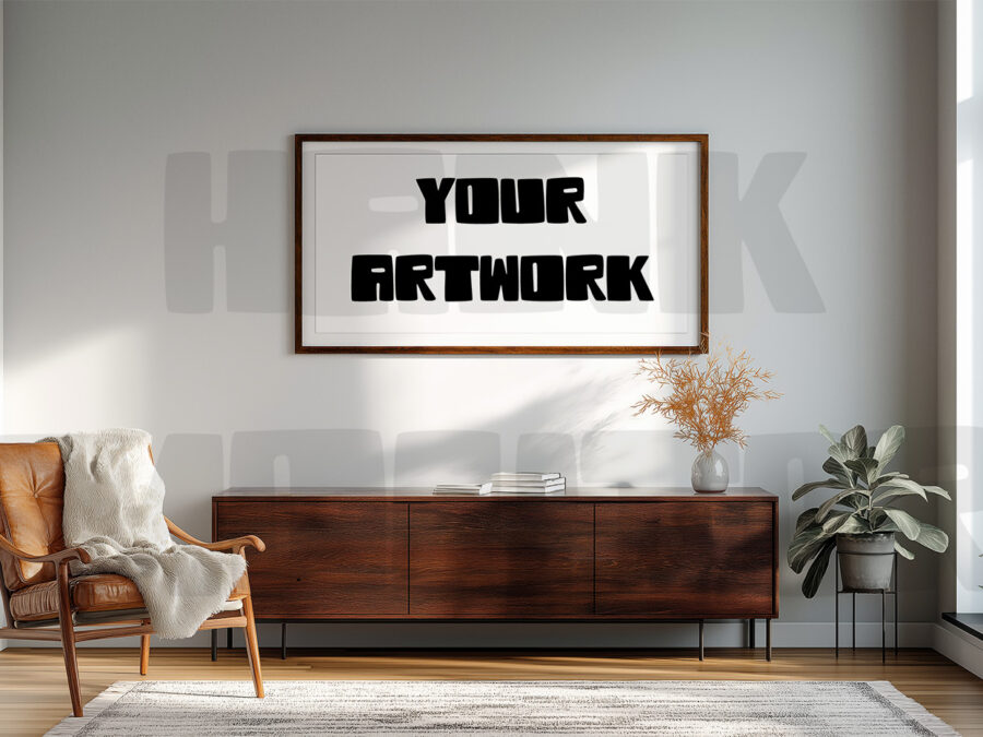 Mockup with empty frame in a modern living room.