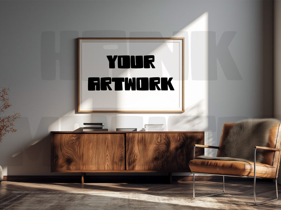 Mockup with empty frame in a modern living room.